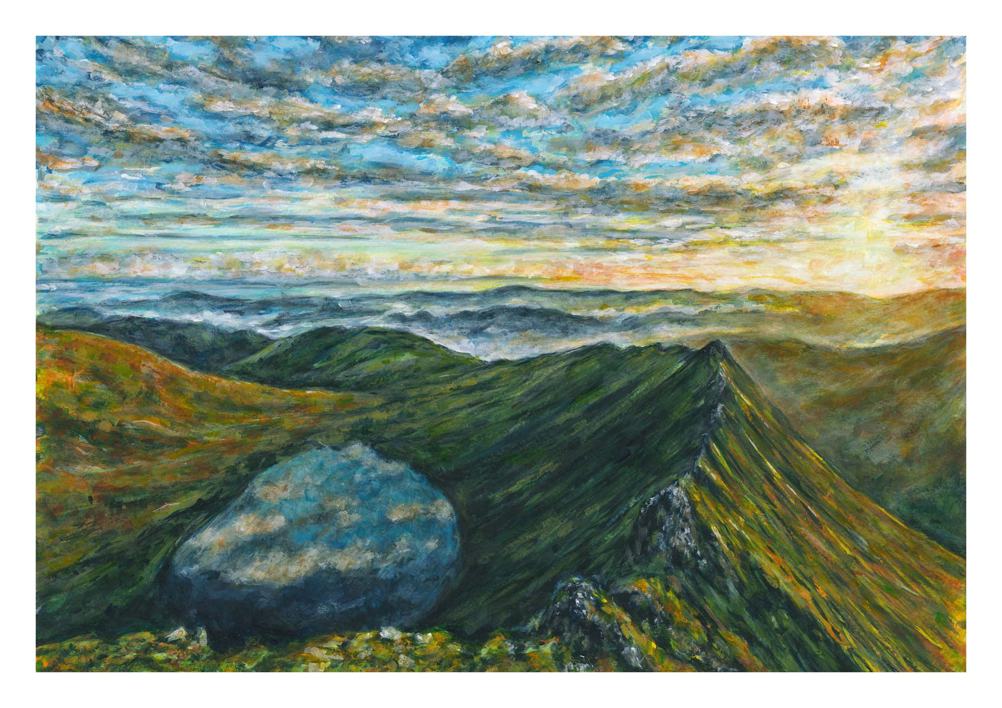 Striding Edge Line Drawing Sunrise over Striding Edge, Helvellyn - Fine Art Print from the Lake ...